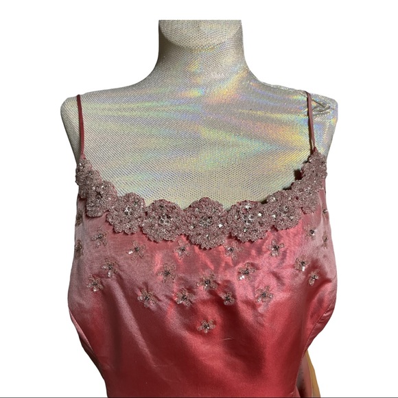 Badgley Mischka Y2K vintage 100% silk gown size 8 coral embellished floor length - Picture 4 of 16